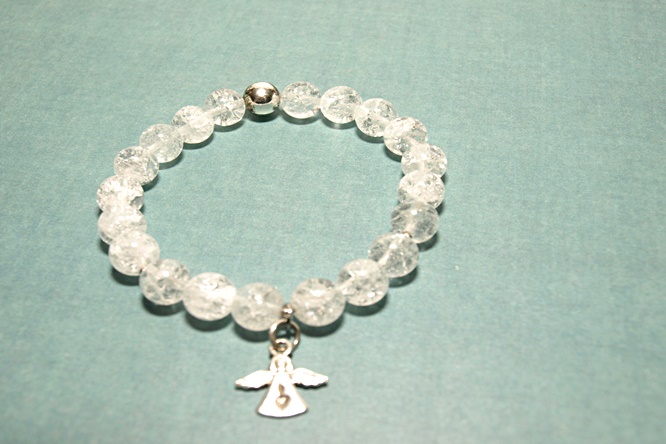 Mutmacherarmband Bergkristall, 18 cm, Silberanhänger Engel